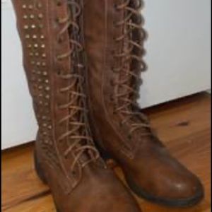 Brown studded women’s combat boots